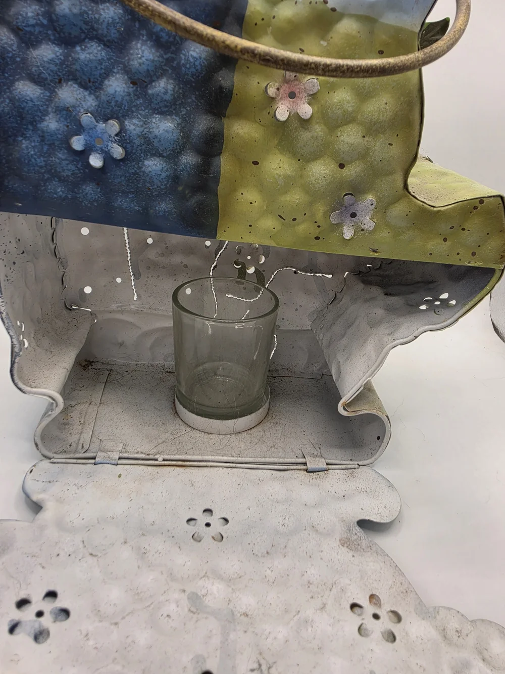 Vintage Home Interiors Blue Green Mr Mrs Bunny Metal Tin Candle Holder Lantern